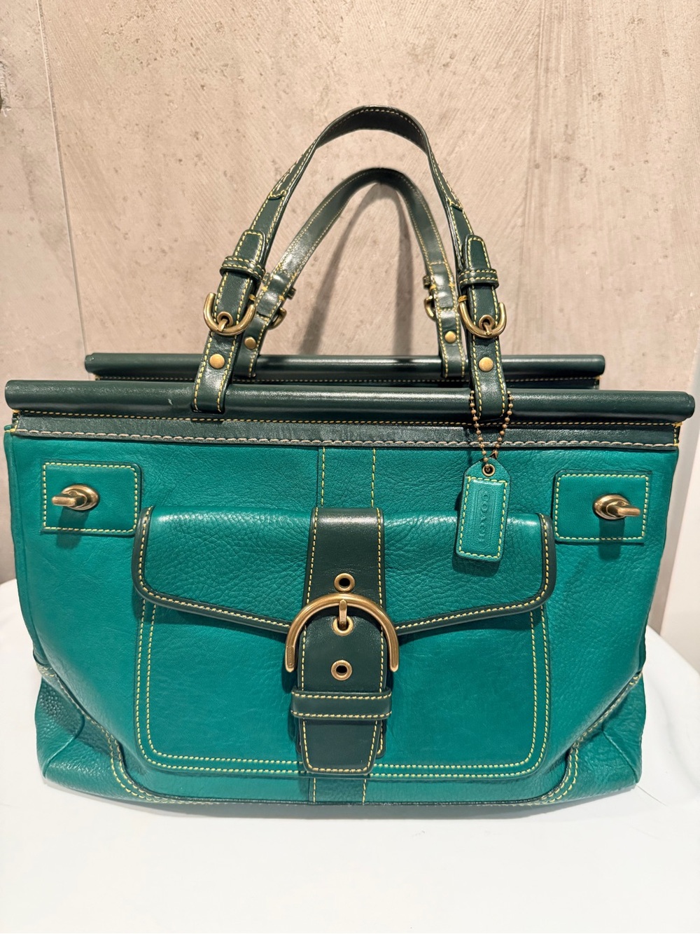 Coach Limited Edition 9749 Green Pebbled Leather Turnlock Satchel 2004